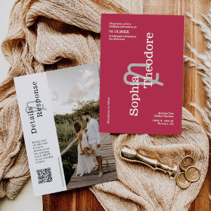 Modern Viva Magenta Minimal Wedding QR Code Photo Invitation