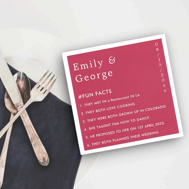 Modern Viva Magenta Stylish Fun Facts Wedding Napkin (Creator Uploaded)