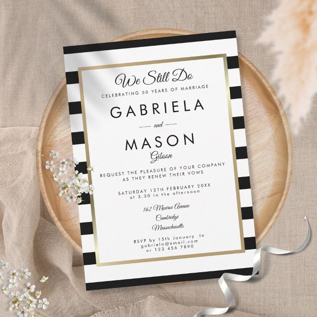 Modern Vow Renewal Classic Stripe Gold Border Invitation (Creator Uploaded)