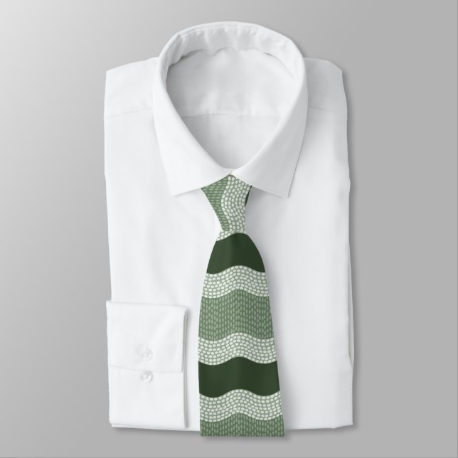 Modern Wabi Sabi River, Forest Green, Sage Tie (Tied)