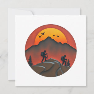 Modern Walking Hiking Mountain Holiday Card