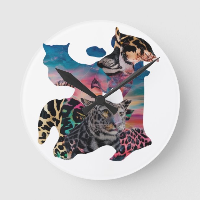 Modern Wall Clock – Eclectic Animal Print & Abstra (Front)