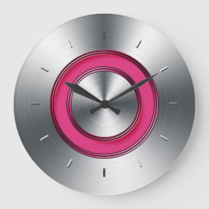 Modern Wall Clock Faux Metal And Fuchsia