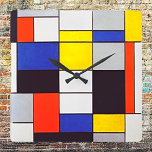 Modern Wall Clock with Piet Mondrian's Composition<br><div class="desc">Elevate your space with this striking wall clock featuring Piet Mondrian's "Composition A." The bold geometric shapes and primary colours symbolise balance and harmony, bringing clarity and modern style to any room. It's more than a clock—it's a statement piece that adds an artistic edge to your life. Perfect for art...</div>