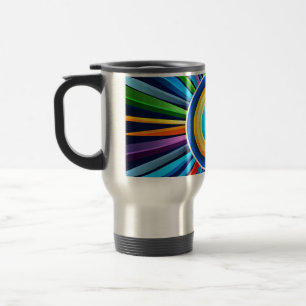 Modern wall clock with vibrant radial rainbow sunb travel mug