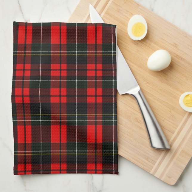 Modern Wallace Red Scottish Tartan Plaid Tea Towel (Quarter Fold)