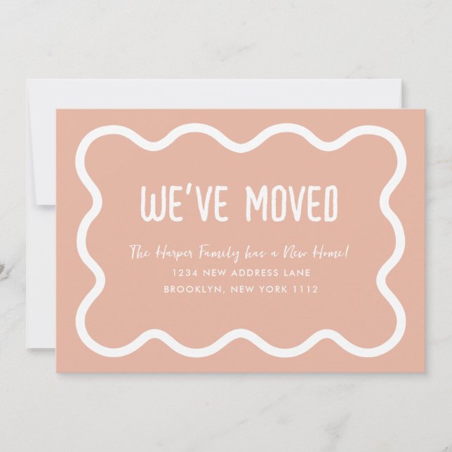 Modern Warm Blush Wavy Border We've Moved Moving Announcement (Front)