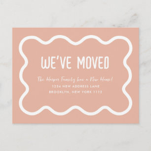 Modern Warm Blush Wavy Border We've Moved Moving Announcement Postcard