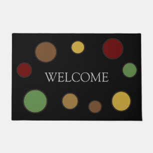 Modern Warm Coloured Circles on Black Welcome Doormat