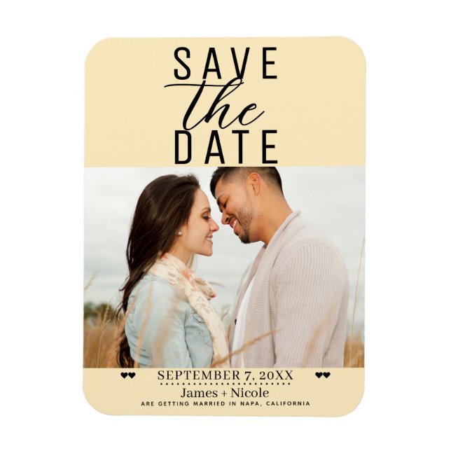 Modern Warm Custard Save the Date Wedding Photo Magnet (Vertical)