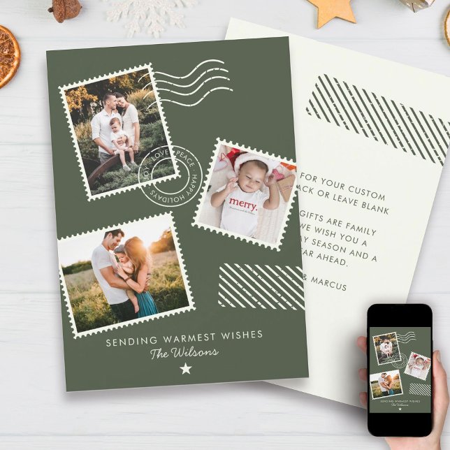 Modern Warm Family Photo Cute Stamp Holiday Card (Creator Uploaded)