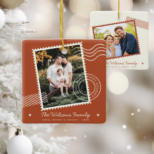 Modern Warm Family Photo Cute Stamp Holiday Ceramic Ornament