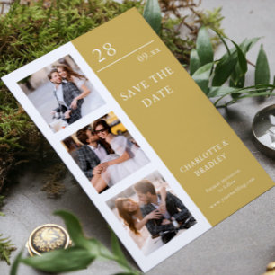 Modern Warm Gold Four Photo Wedding Collage Save The Date