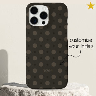 Modern Warm Gray Dots Pattern Custom Name Initials iPhone 16 Pro Max Case
