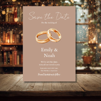Modern Warm Pink Wedding Rings Save The Date Card