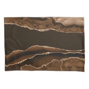 Modern Warm Tones Brown and Gold Agate Pillowcase