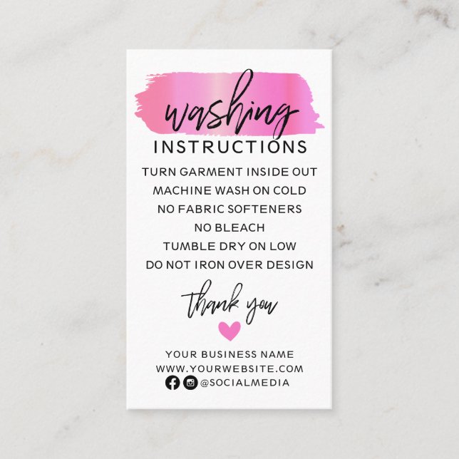 Modern Washing Instructions Clothing Shirt Care Business Card (Front)