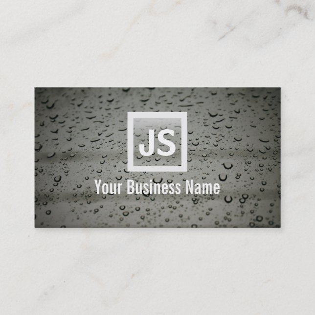 Modern Water Drops Monogram Business Card (Front)