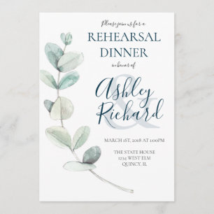 Modern Water Eucalyptus Rehearsal Dinner Invitation