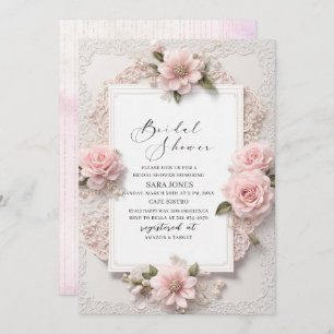 Modern Watercolor 3D Pink flowers Bridal Shower Invitation