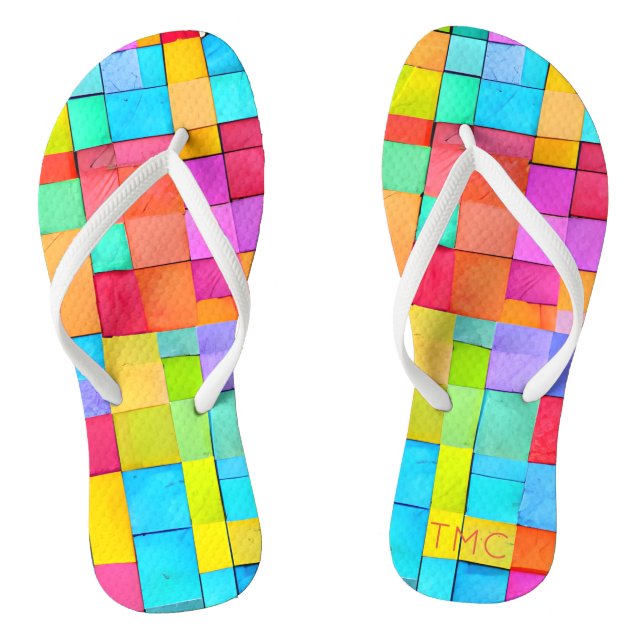 Modern Watercolor Abstract Art INITIALS Bright Fun Jandals (Footbed)