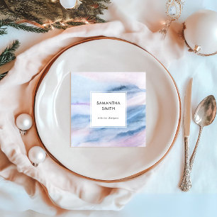Modern Watercolor Abstract Blue Pink Teal Pastel Square Business Card