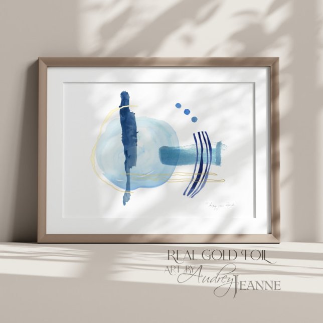 Modern Watercolor Abstract Contemporary Navy Blue  Foil Prints (Creator Uploaded)