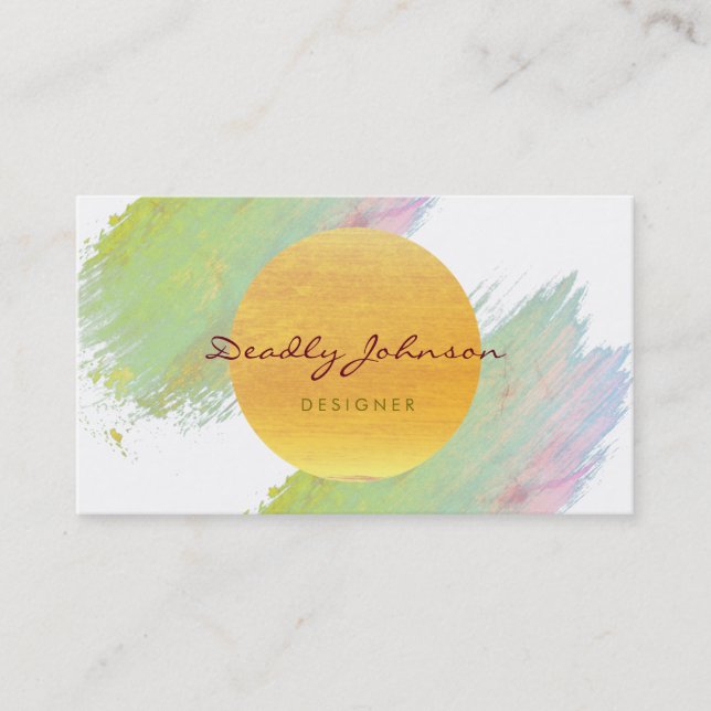 Modern Watercolor Abstract Elegant Green Yellow Business Card (Front)