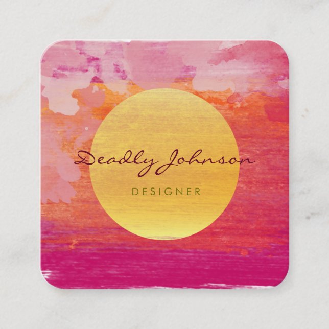 Modern Watercolor Abstract Elegant Pink Red Square Business Card (Front)