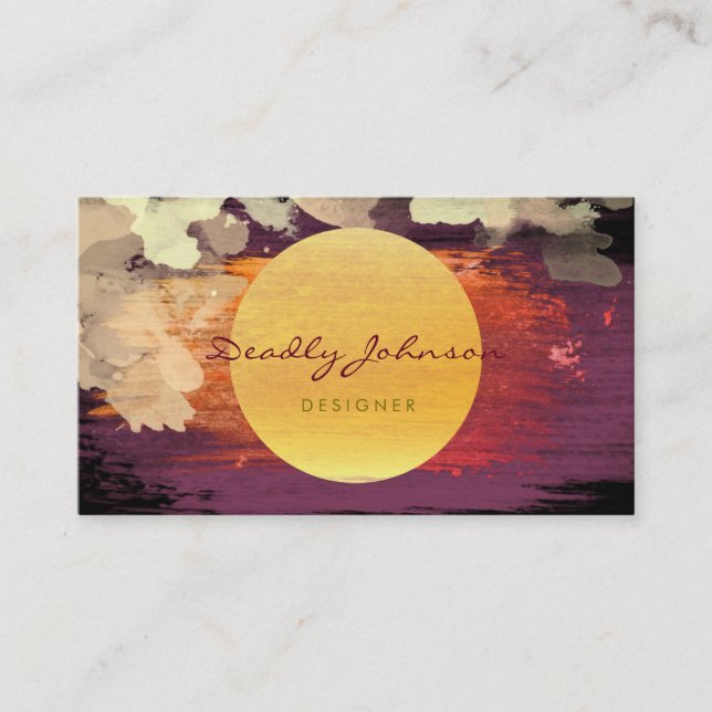 Modern Watercolor Abstract Elegant Red Yellow Business Card (Front)