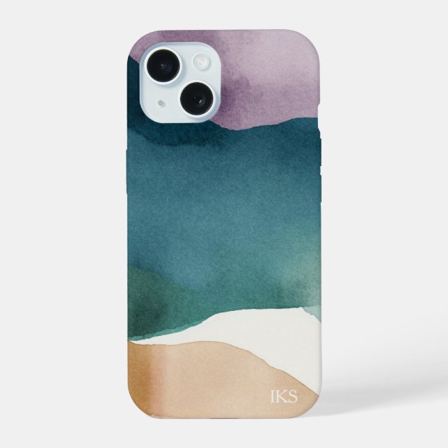 Modern Watercolor Abstract Monogram  iPhone 15 Case (Back)