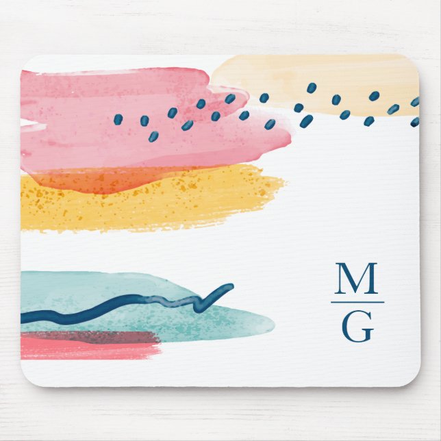 Modern Watercolor Abstract Monogram Pink Yellow Mouse Pad (Front)