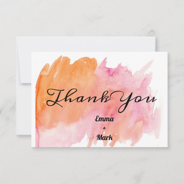 Modern Watercolor Abstract Orange Pink Thank You Card (Front)