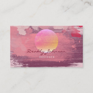 Modern Watercolor Abstract Paint Pink Orange Business Card