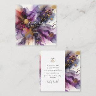 Modern watercolor Abstract purple Square Business Card