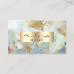 Modern Watercolor Alcohol Ink Gold Foil Marbled Business Card