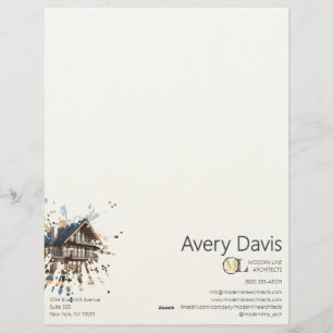 Modern Watercolor Architecture Real Estate Custom Letterhead