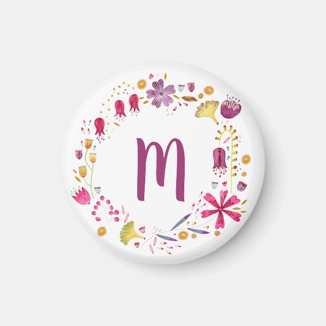 Modern Watercolor Autumn Flower Monogram Magnet (Front)