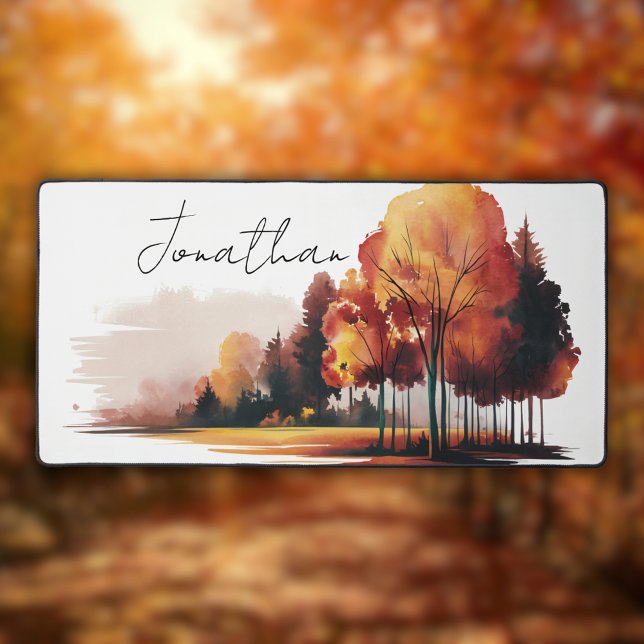 Modern Watercolor Autumn Forest Desk Mat (Creator Uploaded)