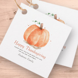 Modern Watercolor Autumn Pumpkin Thanksgiving Favour Tags