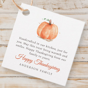 Modern Watercolor Autumn Pumpkin Thanksgiving Favour Tags