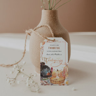 Modern Watercolor Autumn Turkey Thanksgiving Gift Tags