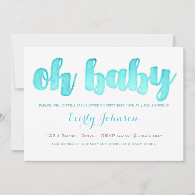 Modern Watercolor Baby Boy Shower Invitations (Front)