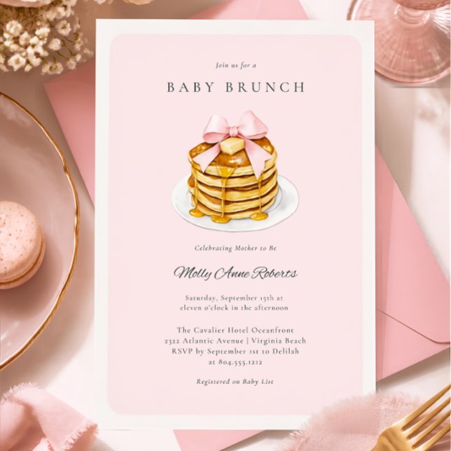 Modern Watercolor Baby Brunch Invitation (Elegant Modern Baby Brunch blush)