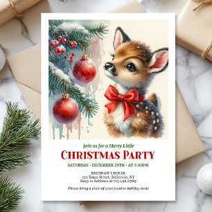 Modern watercolor baby deer snowy forest cozy Xmas Invitation