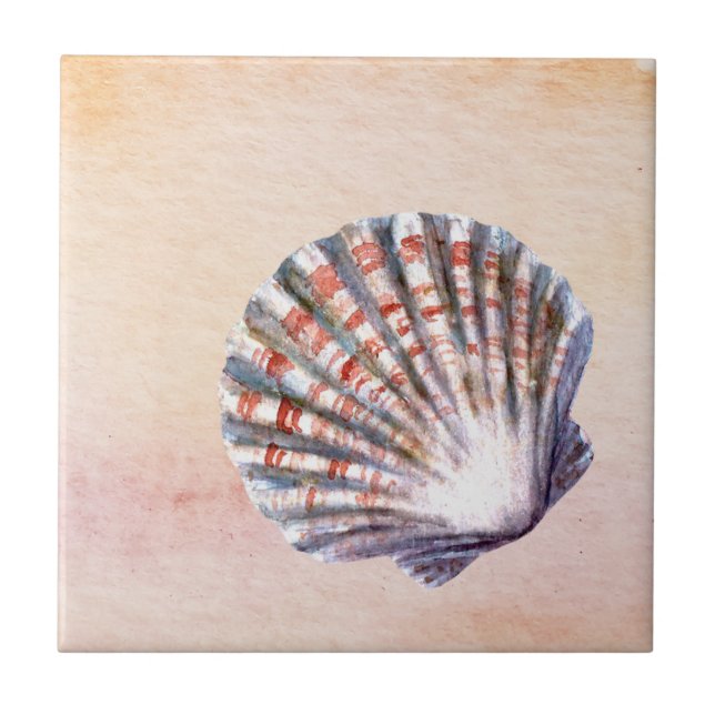 Modern watercolor background Seashell Painting Tile (Front)