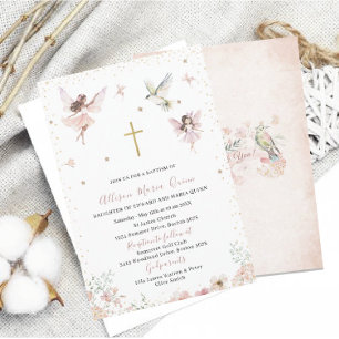 Modern Watercolor Baptism Magical Floral Fairy Pr Invitation