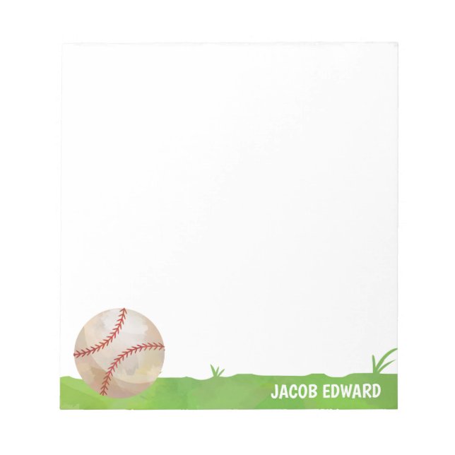 Modern Watercolor Baseball Sport Grass Fun Kids Notepad (Front)
