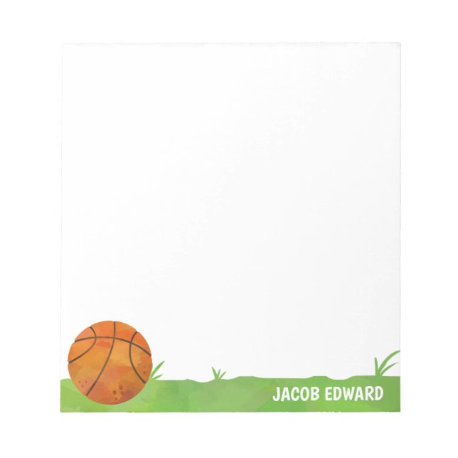 Modern Watercolor Basketball Sport Ball Grass Kids Notepad (Front)