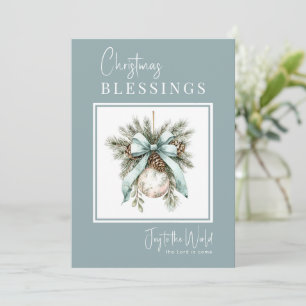 Modern Watercolor Bauble Christmas Blessings Holiday Card
